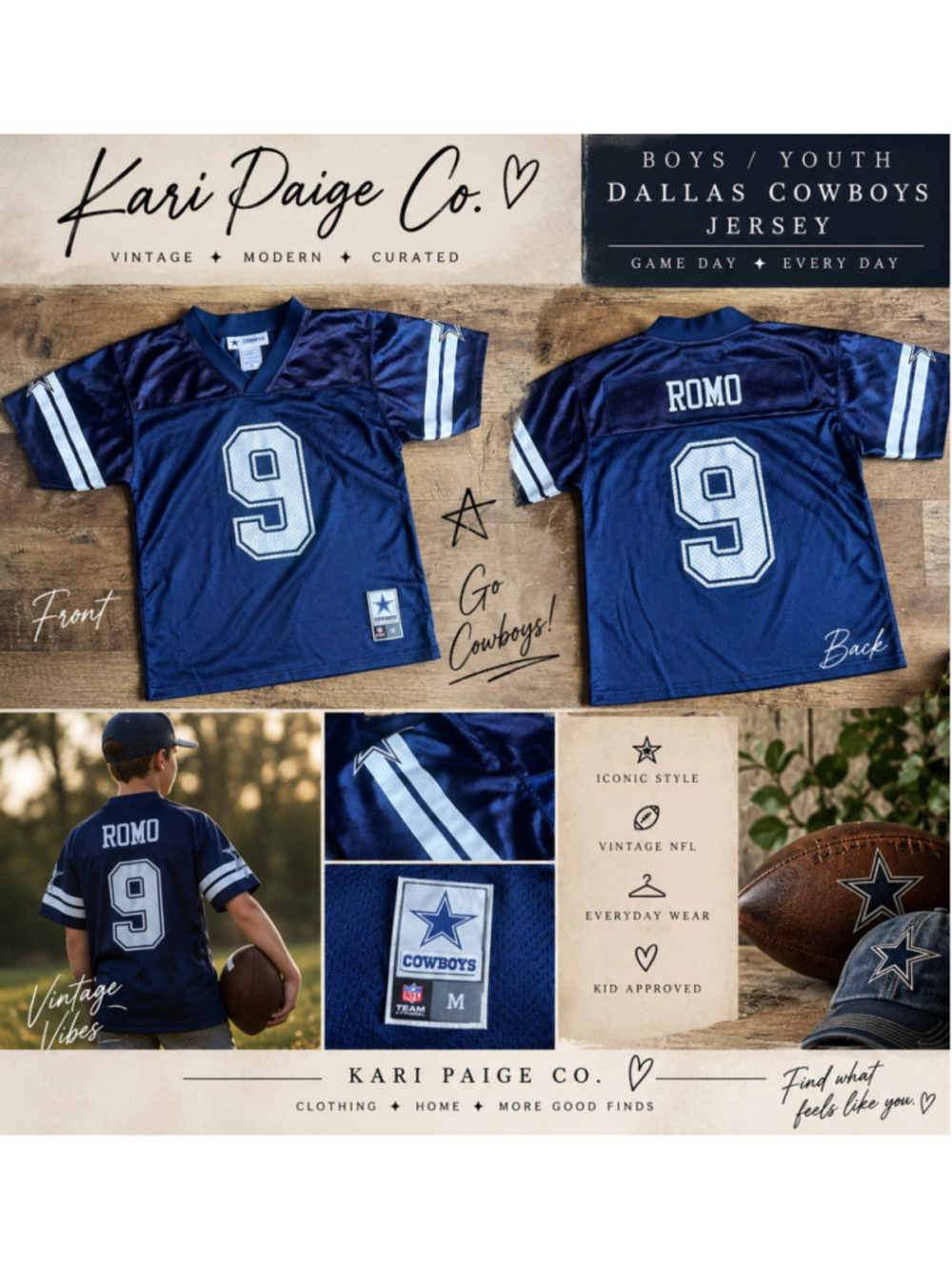 Boys Dallas Cowboys Jersey Size M Blue White F26
